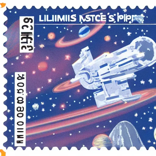 Prompt: Liminal space in outer space, postage stamp