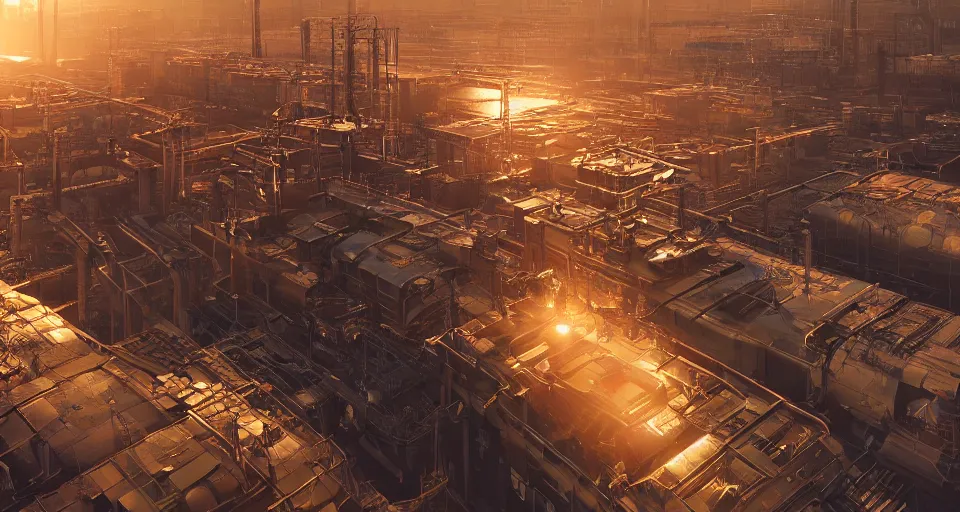 Prompt: Industrial complex , hyperdetailed, artstation, cgsociety, golden hour 8k