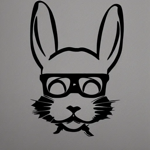 Prompt: a tattoo stencil of a rabbit wearing glasses