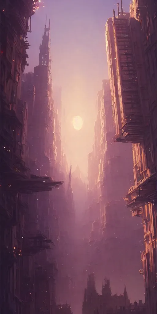 Image similar to a city built on a giant 🪜, unreal engine, fantasy art by greg rutkowski, loish, rhads, ferdinand knab, makoto shinkai and lois van baarle, ilya kuvshinov, rossdraws, tom bagshaw, global illumination, soft light, detailed and intricate environment