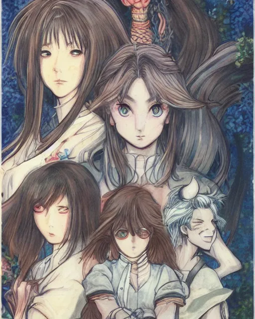 Image similar to illustration of anime girl in the style of studio ghibli, ayami kojima, akihiko yoshida and 90's anime