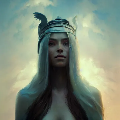 Prompt: a beautiful portrait of a sky goddess by Greg Rutkowski and Raymond Swanland, Trending on Artstation, ultra realistic digital art