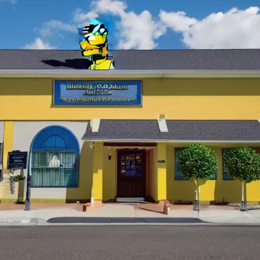 Prompt: photograph of a simpsons themed funeral home 8k