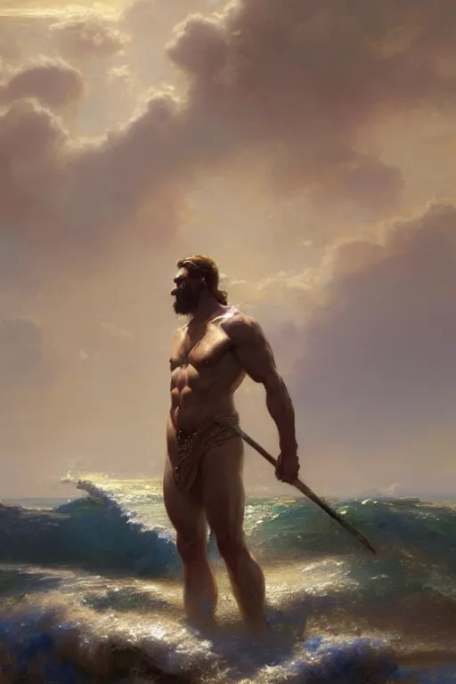 Image similar to god of ocean, male character design, painting by gaston bussiere, craig mullins, greg rutkowski, tom of finland, trending on artstation