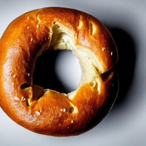 Image similar to a cinematic photograph of a bagel. award winning, perfect lighting, backlight