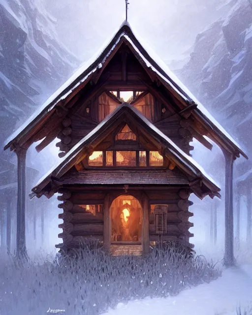 Prompt: symmetry!! a small cabin with a giant above it look hungry, dnd, intricate, elegant, highly detailed, digital painting, artstation, concept art, smooth, sharp focus, illustration, art by artgerm and greg rutkowski and alphonse mucha