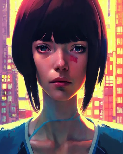 Image similar to cyborg girl | | audrey plaza, fine detail!! anime!! realistic shaded lighting!! poster by ilya kuvshinov katsuhiro otomo ghost - in - the - shell, magali villeneuve, artgerm, jeremy lipkin and michael garmash and rob rey