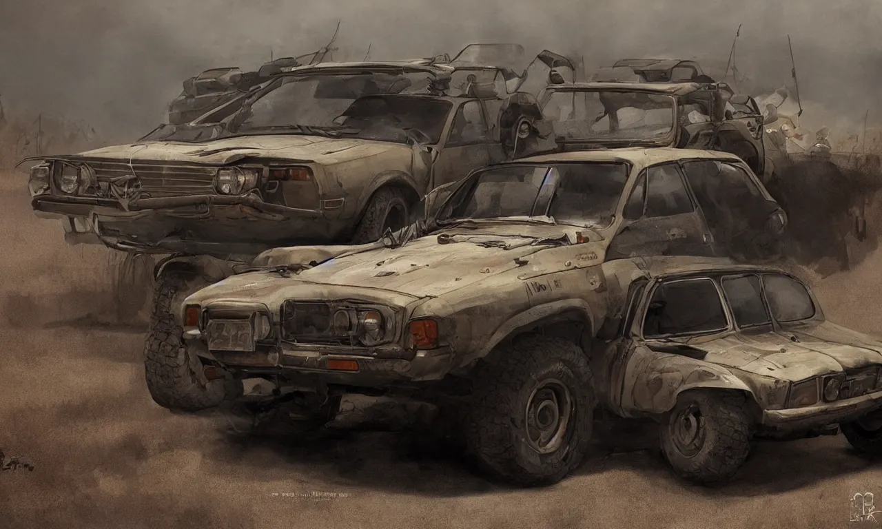 Prompt: a Dacia 1310 in Mad Max, artstation, concept art