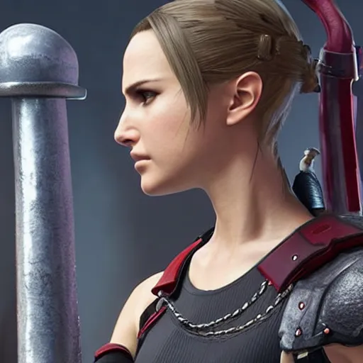 Image similar to natalie portman in final fantasy 7 remake, character render, full body shot, highly detailed, in game render
