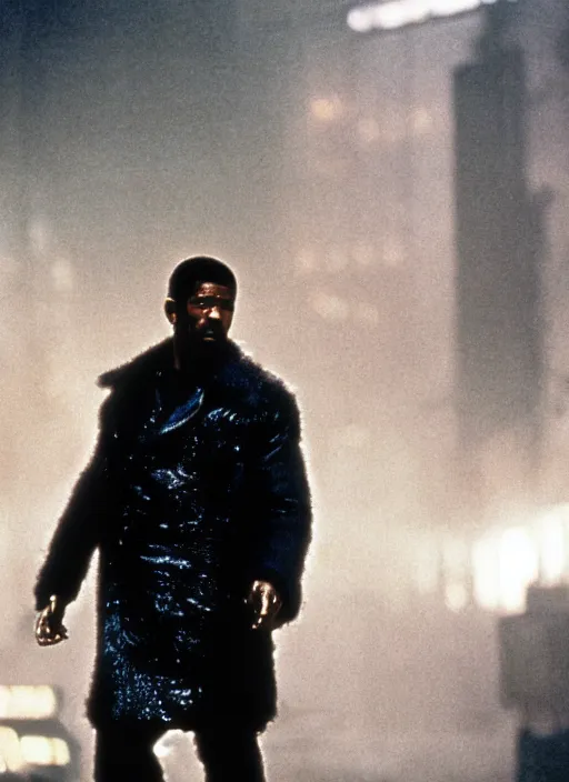 Image similar to a movie still of denzel washington in blade runner