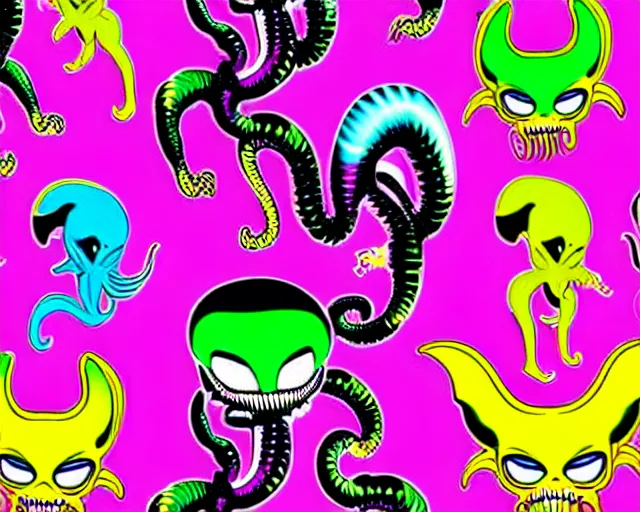 Image similar to lisa frank's xenomorph buffet