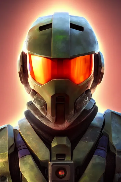 Image similar to robot ninja mask helmet halo master chief radiating a glowing aura global illumination ray tracing hdr fanart arstation by ian pesty and katarzyna da „ bek - chmiel