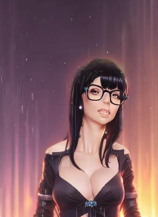 Prompt: portrait of elvira as a librarian by yusuke murata, makoto shinkai, ross tran, cosmic, intricate detail, cinematic, 8 k, cel shaded, unreal engine, featured on artstation, pixiv