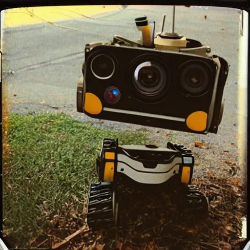 Prompt: polaroid of wall - e robot in abandoned washington city