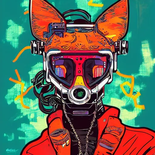 Image similar to cyberpunk fox cyborg portrait illustration, pop art, splash painting, art by geof darrow, ashley wood, alphonse mucha, makoto shinkai