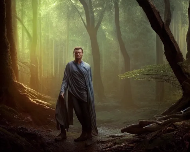 Image similar to photo of liam neeson as a djinn, in a forest. magical atmosphere. art by greg rutkowski. highly detailed 8 k. intricate. lifelike. soft light. nikon d 8 5 0.