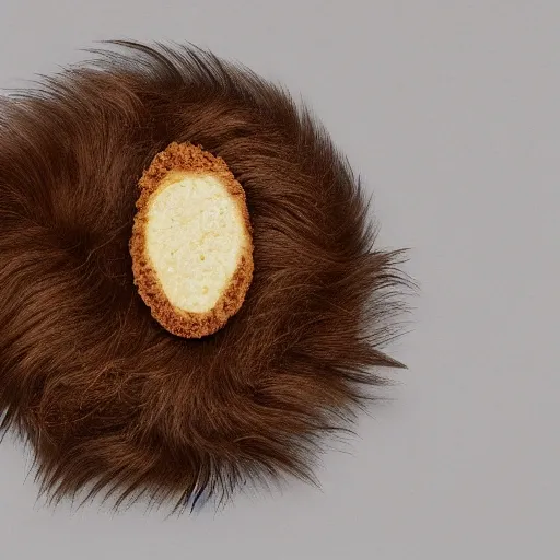 Prompt: a plate of hair and fur shaped into food