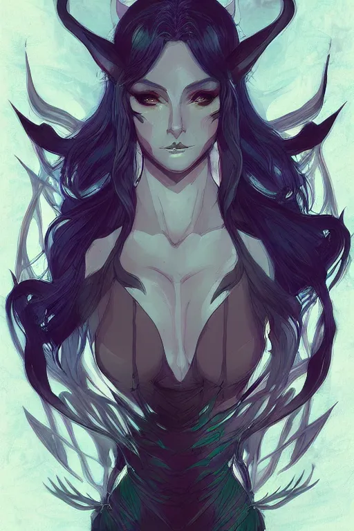 Prompt: concept art painting of a demonic evil elegant beautiful elf queen, moody vibe, moody lighting, artgerm, moebius, inio asano, toon shading, cel shading, calm, tranquil, vaporwave colors,