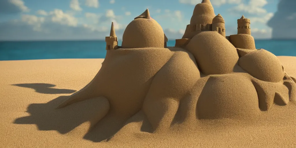 Prompt: Sand castle, octane render, unreal engine 5, extreme quality, extremely detailed sand, realistic, realistic lighting, realistic shadows, 8k