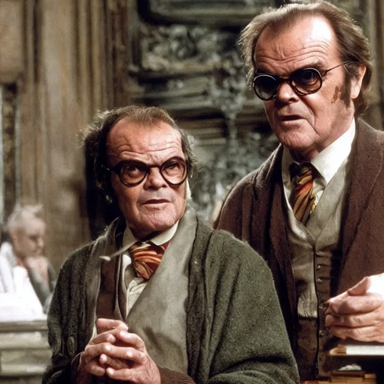 Prompt: Jack Nicholson as a professor in Harry Potter, film still