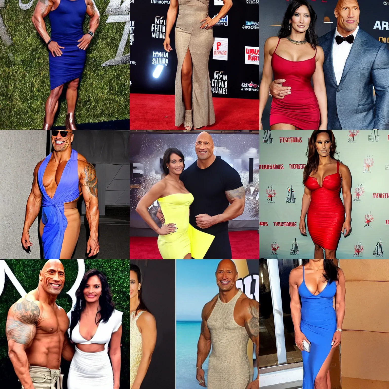 Prompt: Dwayne The Rock Johnson looking fabulous in a skimpy dress after her MTF surgery'