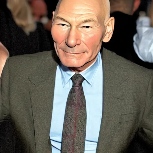Image similar to patrick stewart drinking alcohol dressed in gown