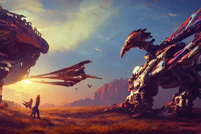 Image similar to glinthawk machine mecanical creature robot of horizon forbidden west horizon zero dawn radiating a glowing aura global illumination ray tracing hdr fanart arstation by ian pesty and alena aenami artworks in 4 k