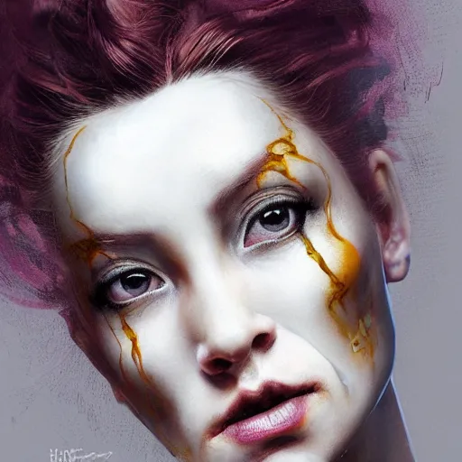 Image similar to portrait of a Shibari rope wrapped face and neck, headshot, insanely nice professional hair style, dramatic hair color, digital painting, of a old 18th century, traveler, amber jewels, baroque, ornate clothing, scifi, realistic, hyperdetailed, chiaroscuro, concept art, art by Franz Hals and Jon Foster and Ayami Kojima and Amano and Karol Bak,