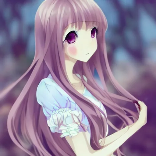 Image similar to beautiful pretty pure kawaii cute lovely innocent elegant hot nice sweet girly feminine long hair anime girl