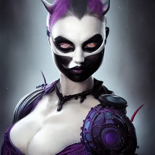 Image similar to actionism, soft painting curiosities carnival, beautiful cat woman in full gothic armor, symmetry accurate features, focus, very intricate ultrafine details, black white purple volumetric clouds, award winning masterpiece, octane render 8 k hd, tom bagshaw artstyle