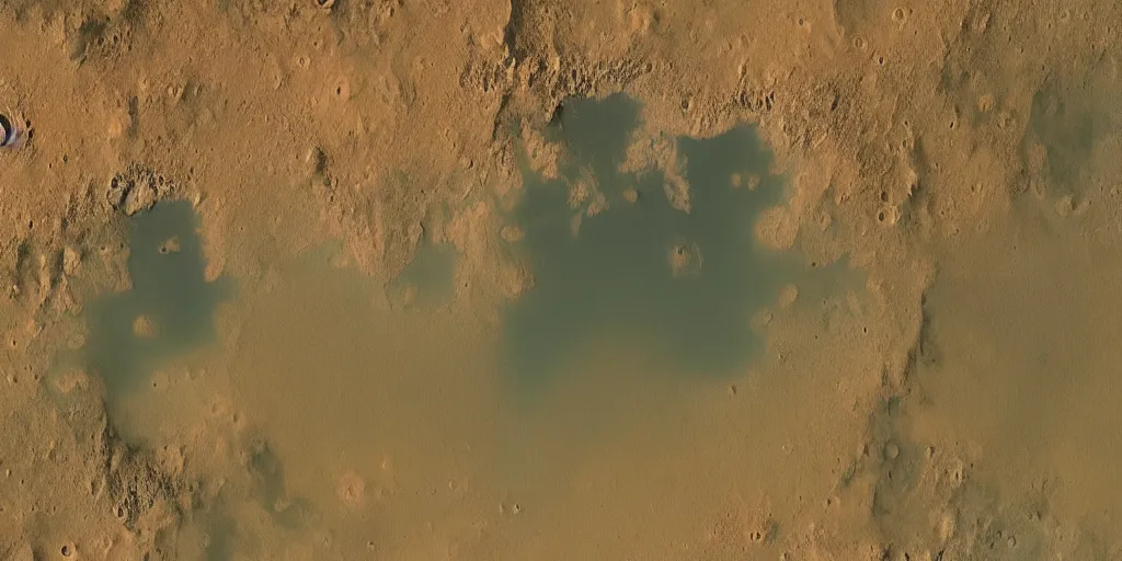 Image similar to mars with plants and lakes on its surface