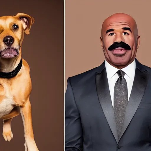 Image similar to a dog with steve harvey's face, studio lighting, looks like steve harvey, 4 k, photorealistic, award winning