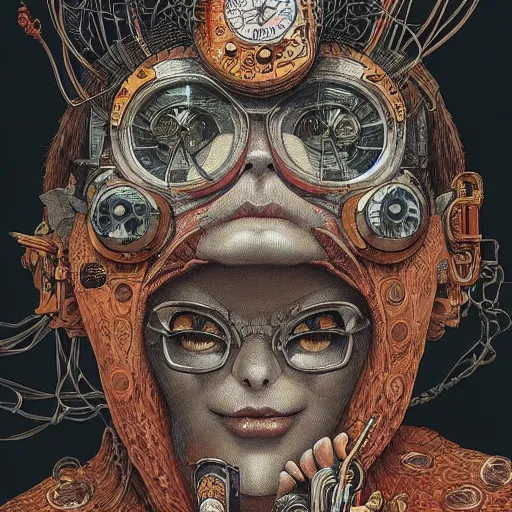 Image similar to portrait painted in jacek yerka style drawn by vania zouravliov and takato yamamoto, inspired by cyberpunk, intricate acrylic gouache painting, high detail, sharp high detail, artstation, manga and anime