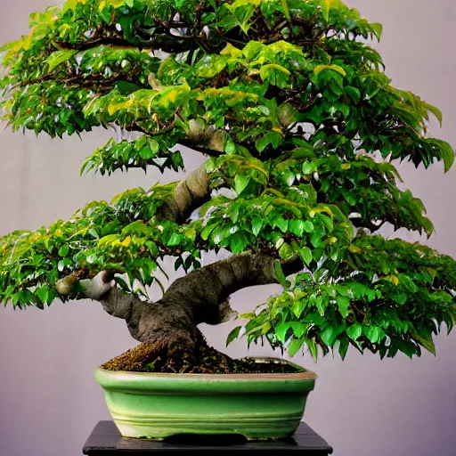 Image similar to A prize-winning ficus bonsai in an innovative style, blog photography, F 1.4 Kodak Portra