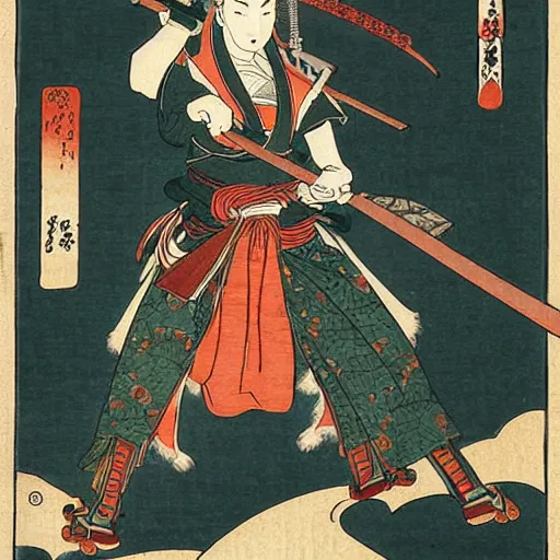 Prompt: elven warrior from edo period, 8k, ultra detailed, Ukiyo-e style by Katsushika Hokusai