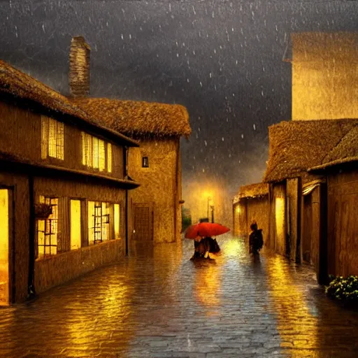 Prompt: photo of a 11th century village at night,rainy,realistic,satisfying