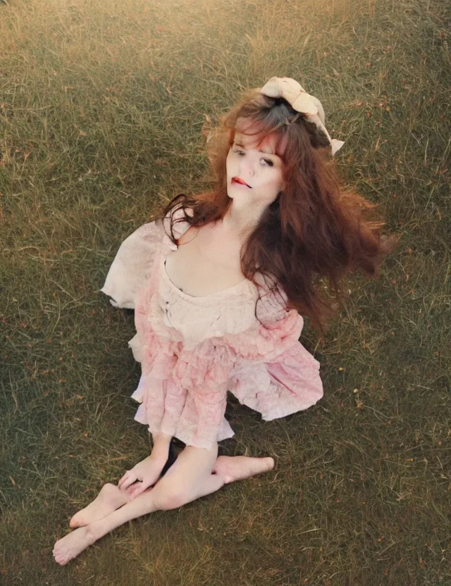 Prompt: lolita on a village, high angle view, portrait, Cinematic focus, Polaroid photo, vintage, neutral colors, soft lights, foggy, by Steve Hanks, by Serov Valentin, by lisa yuskavage, by Andrei Tarkovsky 8k render, detailed, oil on canvas