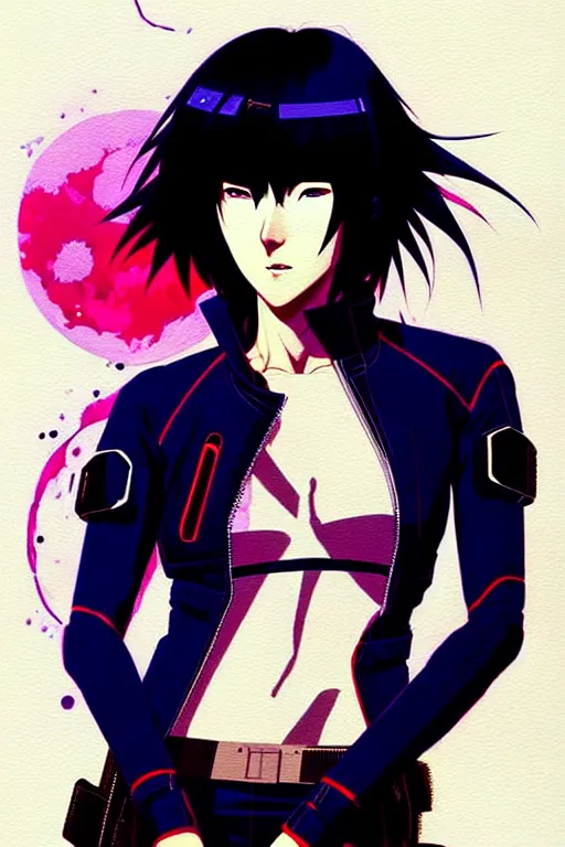 Image similar to a ultradetailed beautiful panting of motoko kusanagi wearing a jacket, by conrad roset, greg rutkowski and makoto shinkai, trending on artstation