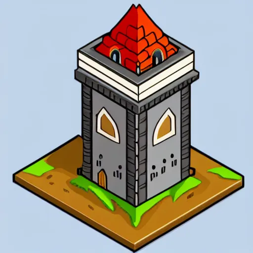 Image similar to isometric view of a wizard tower, svg