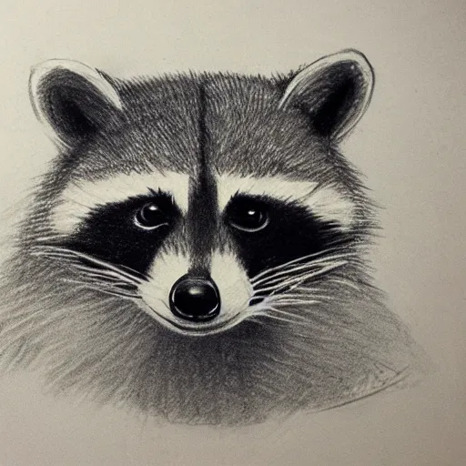 Prompt: Charcoal sketch of a raccoon