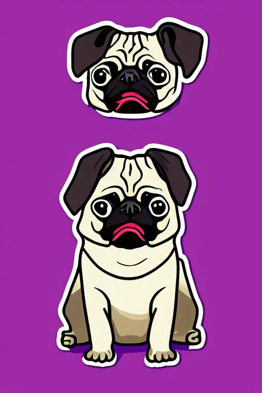 Image similar to Pug as a serial killer, sticker, colorful, illustration, highly detailed, simple, smooth and clean vector curves, no jagged lines, vector art, smooth