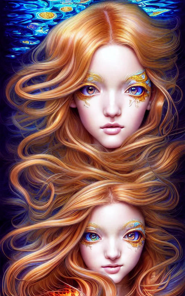 Image similar to fish eye lens view of The Most Beautiful Woman On Earth ,reflections of fire on eye, fantasy, intricate, richly detailed colored 3D illustration of a beautiful ornated cute body with long metallic hair wearing a hoodie and short skirt that is happy and curious. background with completely rendered reflections, art by Range Murata and Artgerm highly detailed, digital painting, trending on artstation, sharp focus, D&D, illustration, style of Stanley Artgerm, perfect smile vogue, awards, model,