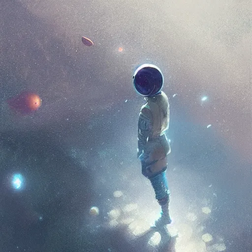 Image similar to alone in outer space by greg rutkowski, ultradetailed digital painting, 8 k, realism, intriguing