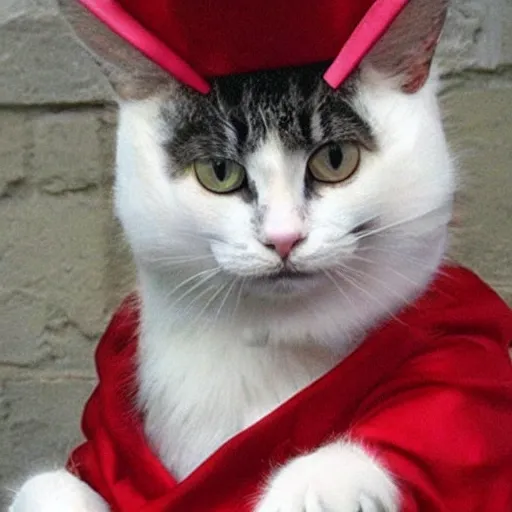 Image similar to a cat dressed up as queen elizabeth