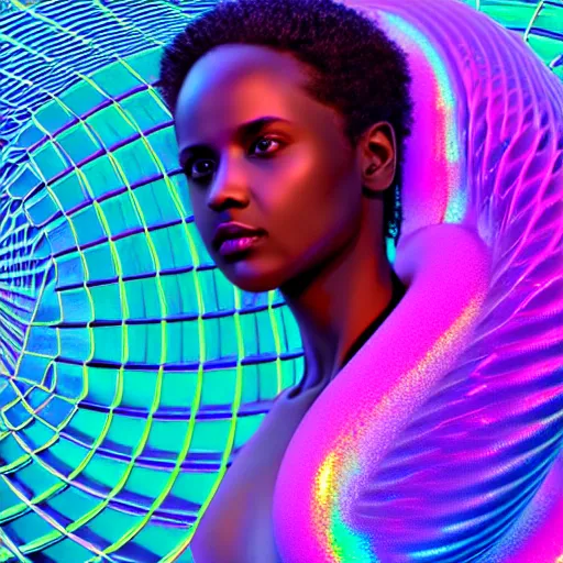 Image similar to a human form, made of pure light, encircled by a giant iridescent serpent, in a sea of digital grids, hyper detailed, ultra fine colored inking lines, arnold render, 4 k extremely photorealistic, arnold render