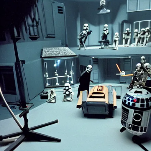 Image similar to a photo of a stopmotion animation filming set of star wars a new hope