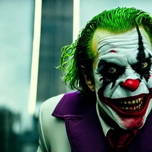 Prompt: film still of Mel Gibson as joker in the new Joker movie