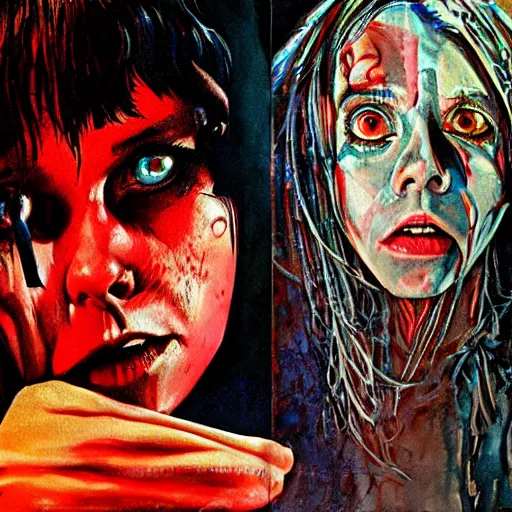 Prompt: detailed details photorealistic pictures of horror movie poster about night on mathilda street in the style of bob peak and alex ross, gouache and wash paints color, detailed facial and body and human environments and background and foreground and small details and big details proportionate, detailed 5 k details, detailed string text.