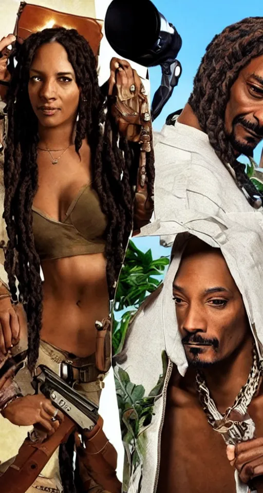 Prompt: Snoop Dogg cosplaying Lara croft