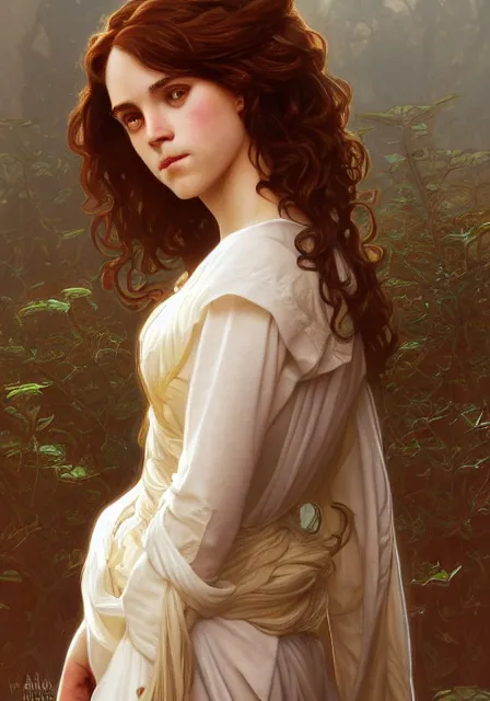 Prompt: hermione, intricate, elegant, highly detailed, digital painting, artstation, concept art, smooth, sharp focus, illustration, art by artgerm and greg rutkowski and alphonse mucha and william - adolphe bouguereau